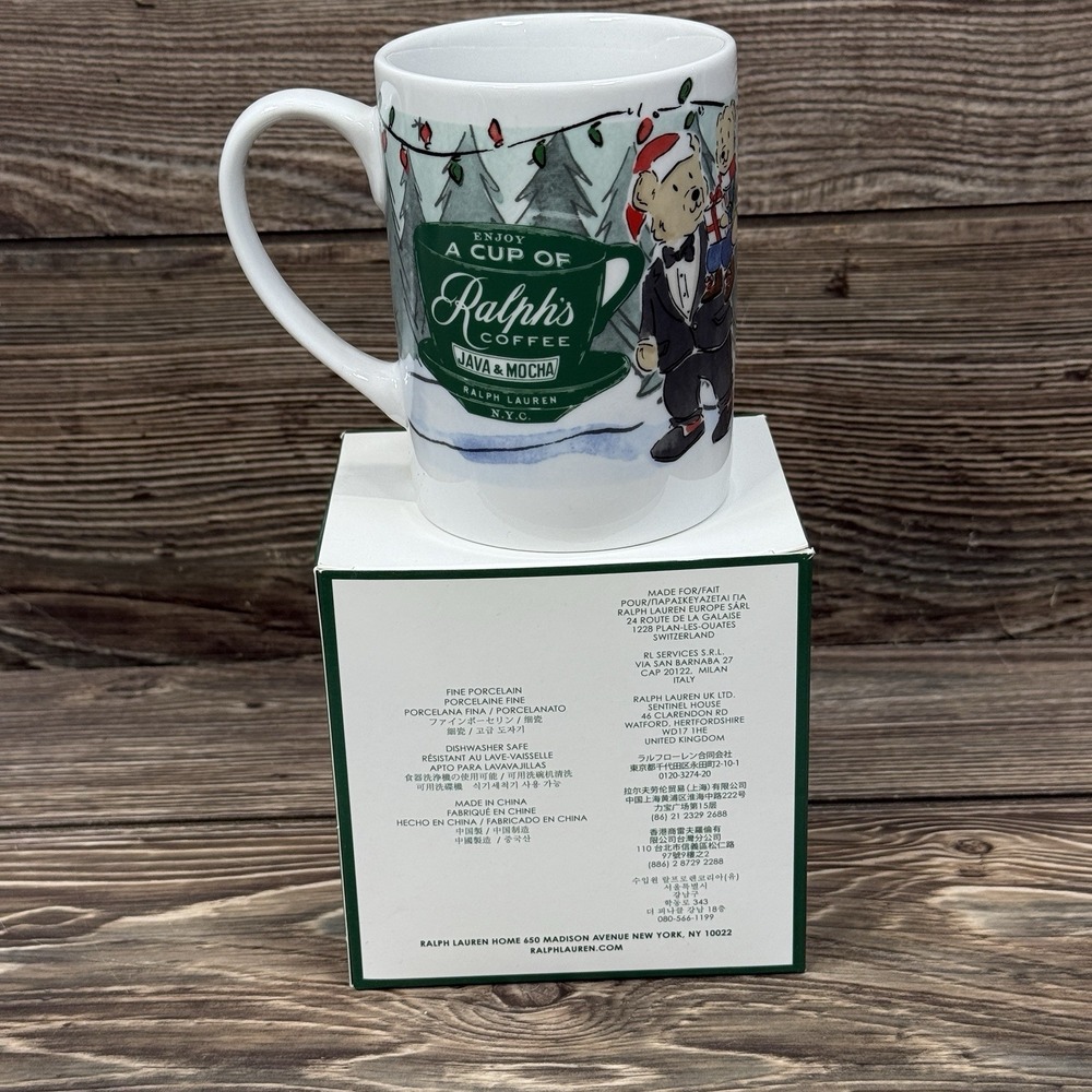 Ralph Lauren Polo Christmas Bear Ralph's Coffee Mug In Box Porcelain White NEW - Picture 2 of 6
